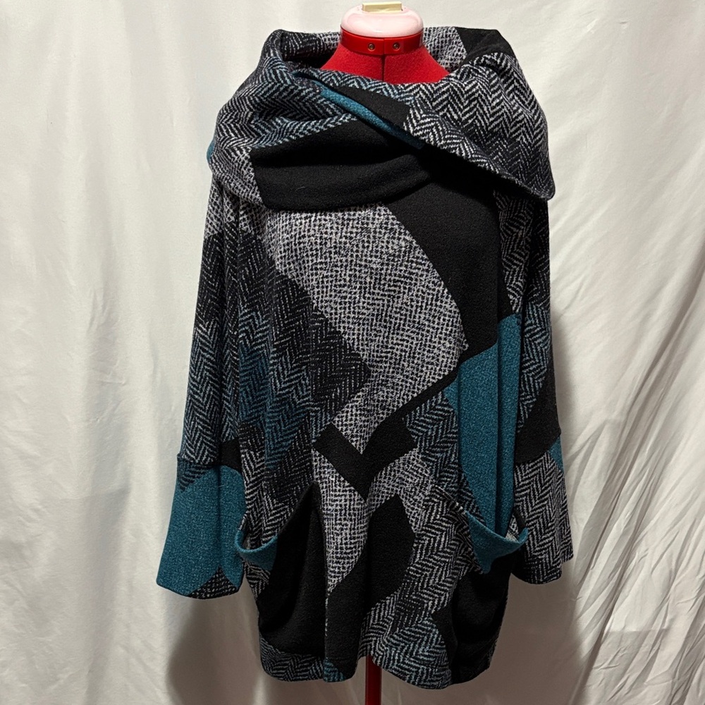 Joseph Ribkoff Black and Teal Cowl Neck Sweater